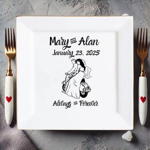 Platos cuadrados de cerámica, aperitivos para el día de la boda, decoración de cena personalizada, platos románticos personalizados, regalo de decoración de mesa
