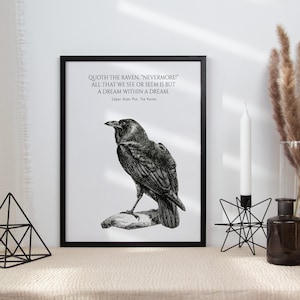 Quoth The Raven, Edgar Allan Poe, Nevermore, Raven Print, Halloween Decor, Halloween Prints, Vintage Gothic Art Digital Download