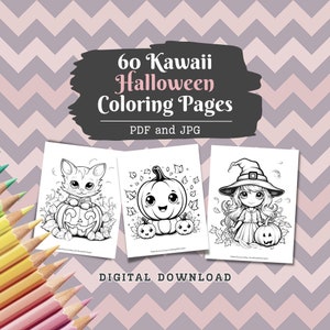 Kawaii Halloween Coloring Pages, 60 Pages, Cute Coloring, Creepy Kawaii, Cute Kawaii, Kawaii Anime, Cute and Creepy Kawaii Digital Download