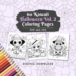 Kawaii Halloween Coloring Pages Vol. 2, Creepy Kawaii, Cute Coloring, Cute Kawaii, Kawaii Anime, Cute and Creepy Kawaii Digital Download