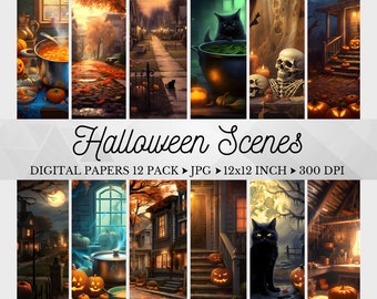 Halloween Digital Papers, Halloween Background, Halloween Junk Journal, Printable Halloween Digital Paper Pack, Creepy Art, Commercial Use
