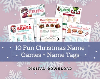 Printable Christmas Name Game Bundle, Christmas Party Icebreaker Games, Reindeer Snowman Elf & Name Tags, Printable Games Instant Download