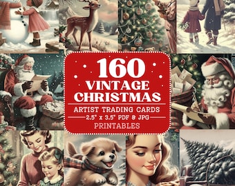 Vintage Christmas ATC Cards, Junk Journal Victorian Ephemera, Cozy Christmas Digital Paper, Retro Santa Printable Fussy Cuts Download