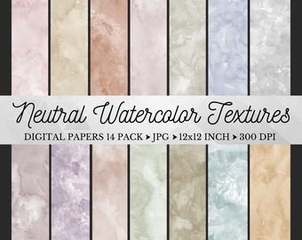 Neutral Watercolor Texture Digital Papers, Watercolor Paper Textures, Watercolor Backgrounds, Decorative Paper Scrapbooking Digital Download