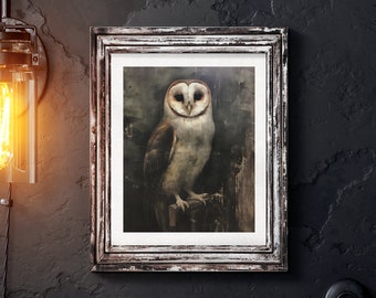 Dark Academia Antique Owl Painting Wall Art, Vintage Animal Moody Rustic Art Print, Printable Dark Art Gothic Home Decor Digital Download