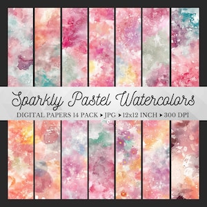 Pastel Watercolor Digital Papers, Sparkly Background, Watercolor Backgrounds, Pastel Gradient Texture, Ombre Wallpaper Digital Download