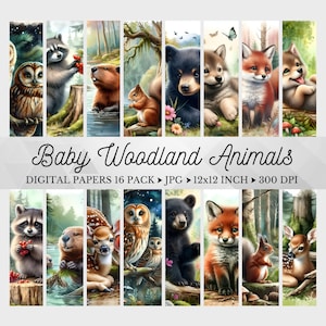 Woodland Watercolor Baby Animals Digital Paper Pack, Cute Animals Printable Paper, Nature Watercolor Forest Backgrounds Instant Download