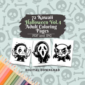 Kawaii Halloween Adult Coloring Pages Vol. 4, Cute Coloring, Creepy Kawaii, Adult Coloring, Halloween Coloring Book Instant Digital Download