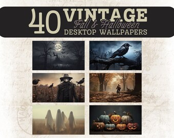 Vintage Halloween Desktop Wallpaper Pack, Set of 40, Computer Wallpapers, Desktop Background, Fall Wallpaper Digital Download Mac Windows