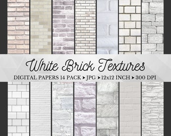 White Brick Background Digital Papers, Realistic White Bricks Texture Paper, Brick Texture Digital Scrapbook Paper, Bricks Digital Backdrops