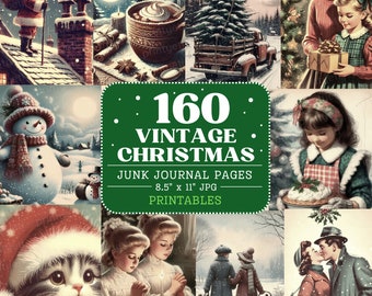 Vintage Christmas Junk Journal Pages, Printable Christmas Backgrounds, Retro Christmas Graphics, Holiday Collage Sheet Instant Download