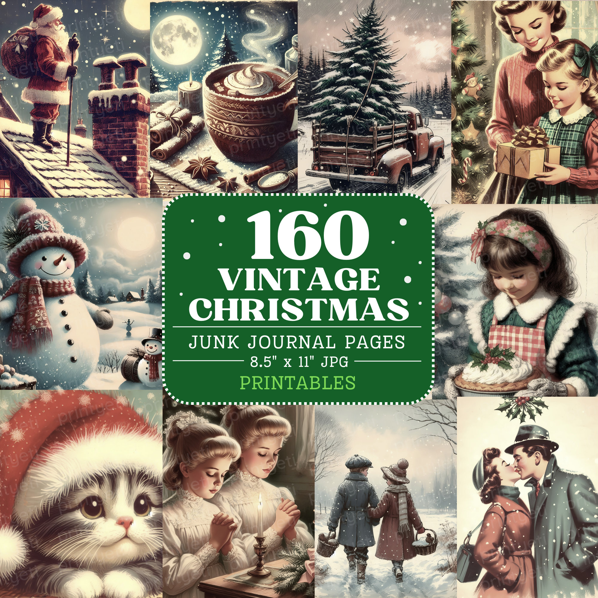 Vintage Christmas Junk Journal Pages, Printable Christmas Backgrounds ...
