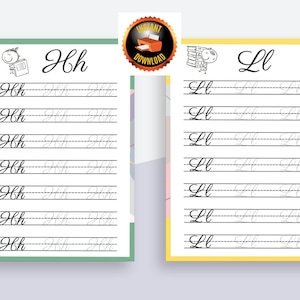 Hojas de trabajo de escritura cursiva imprimibles, letra del ALFABETO cursiva en mayúsculas y minúsculas, descarga instantánea, 78 páginas, tamaño A4 PDF y PNG