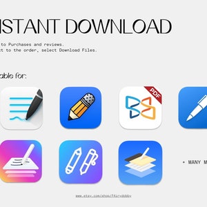 K&ouml;nnte beinhalten: Eine Grafik, die die Funktion des sofortigen Downloads f&uuml;r digitale Produkte auf Etsy zeigt. Die Grafik enth&auml;lt Anweisungen zum Herunterladen der Dateien und eine Liste der mit der Download-Funktion kompatiblen Dateitypen. Zu den Dateitypen geh&ouml;ren PDF, Textdokumente und Bilder.