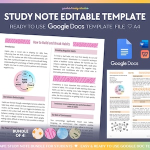 Modello di appunti di studio modificabili per studenti / Modello di Google Docs pronto all'uso / Modello scaricabile per scuola, college, università