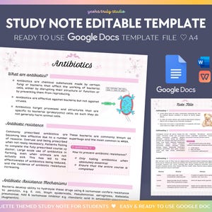 Modello di appunti di studio modificabili per studenti / Modello di Google Docs pronto all'uso / Modello scaricabile per scuola, college, università