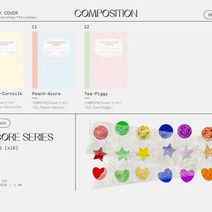 K&ouml;nnte beinhalten: Ein Musterpaket mit 18 Kidcore-Stickern mit Smiley-Gesichtern, Sternen und Herzen in verschiedenen Farben. Die Sticker befinden sich auf einem wei&szlig;en Hintergrund mit einem abgerissenen Rand. Der Text "KIDCORE SERIES" und "STICKERS (x18)" ist unter den Stickern gedruckt.
