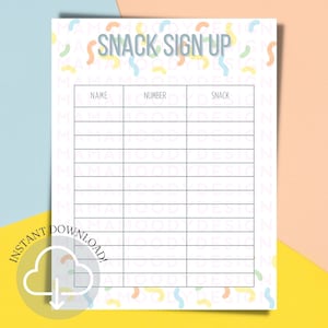 Sprinkles Snack Sign-Up Sheet | Pastel Class Party Snack Sign-Up Sheet | Snack Volunteer Form | Party Snack Form | Food Sign-Up Sheet |