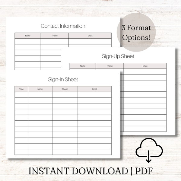 Sign Up Sheet BUNDLE | Contact Information | Sign Up Sheet | Sign In Sheet | Parent Contact Information | Sign In Form | Sign Up Form |