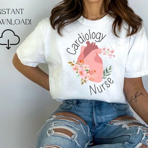 Kardiologie Krankenschwester Blumenherz PNG | Cardiac Nurse Shirt Design Sublimationsdatei für Cricut | Trendy Blumen Herz Krankenschwester SVG