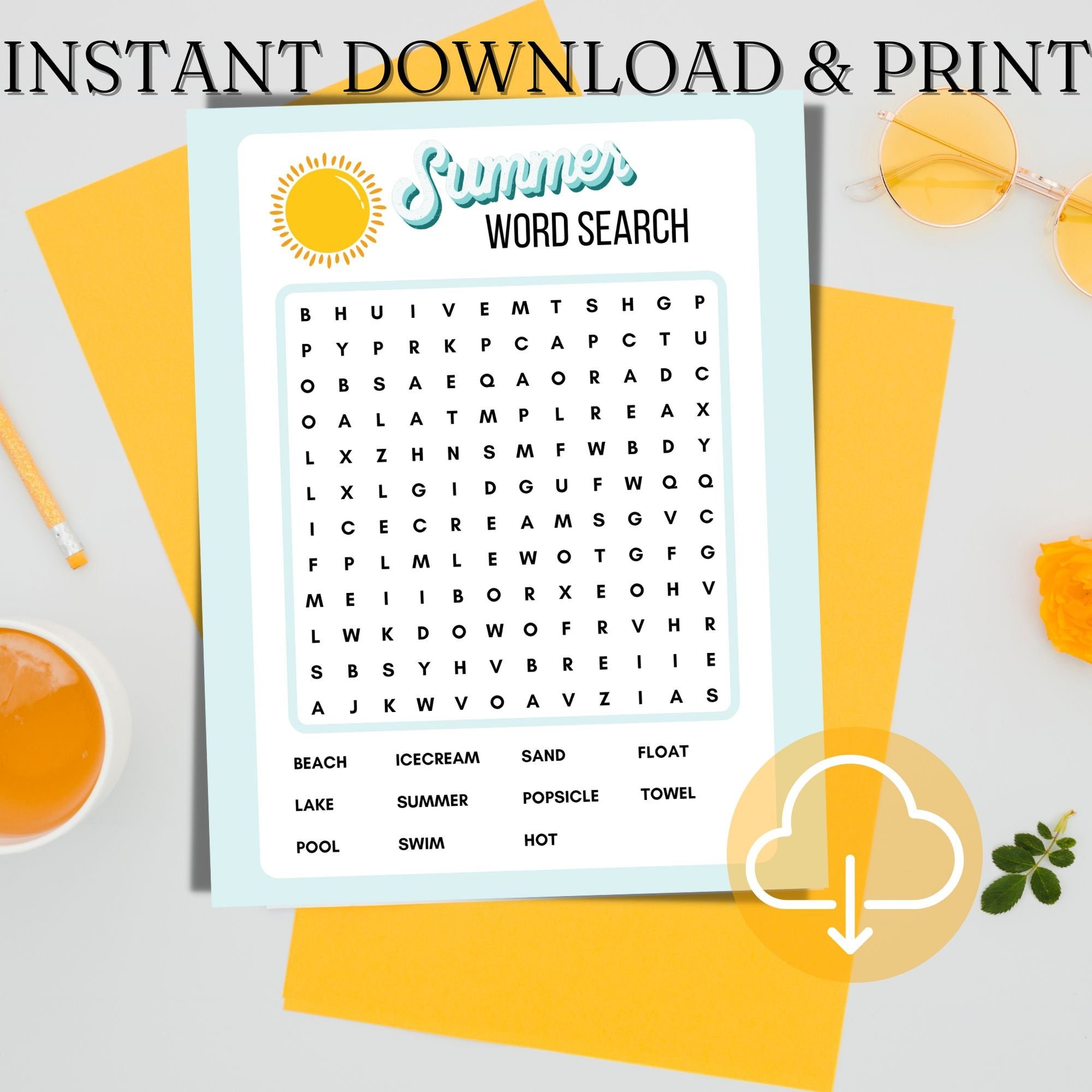 Summer Word Search for Kids | Printable Word Search | Word Puzzle for