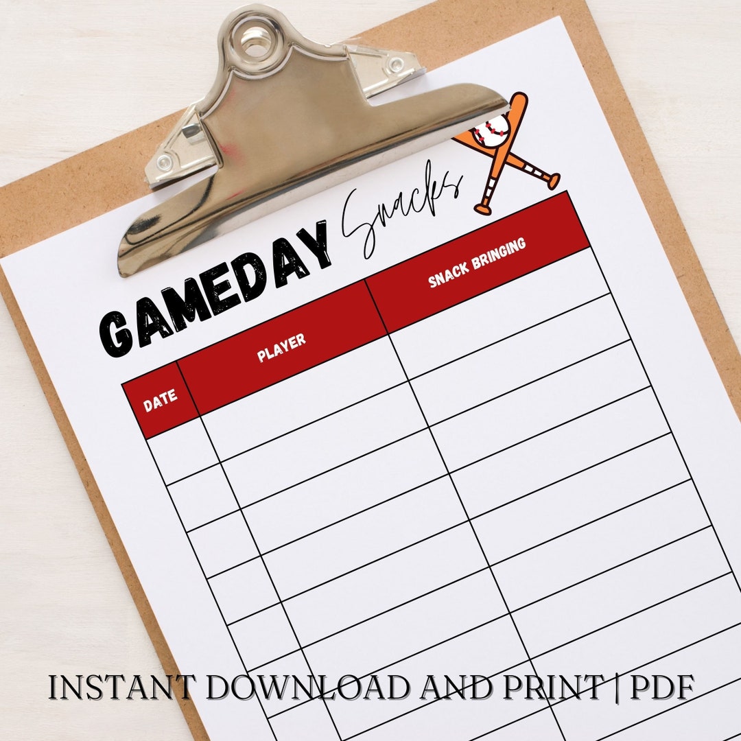 Baseball Gameday Snack Sign up Sheet PDF | Baseball Printable | Snack ...