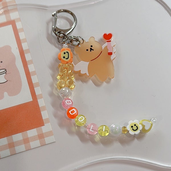 Cherry Angel Bear Key Ring | cute accessories | Key Charm | Key Ring | Cute Keychain | Small Pretty Gift for Girls Women | Korean Key Chain