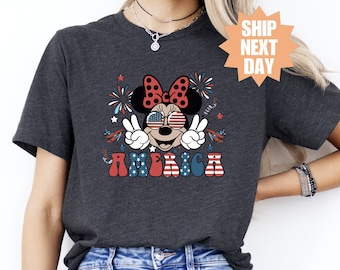 USA 4th of July Mickey and Minnie Mouse Shirt, Mickey Minnie USA Shirt, Vintage Mickey Mouse, American Flag, Disney Independence Day Shirt