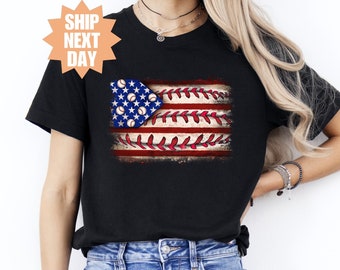 USA Baseball Softball Flag Grunge Shirt, American Flag Baseball Shirt,  Baseball Player Shirt, Baseball Player, Baseball 4th of July Shirt