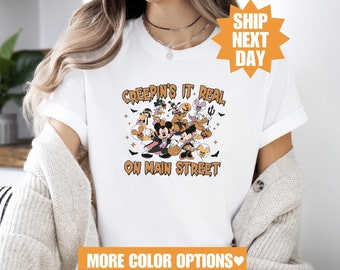 Creepin’ It Real On Main Street Shirt, Mickey and Friends Halloween Shirt, Halloween Gift Shirt, Disney Spooky Shirt, Disney Halloween Shirt