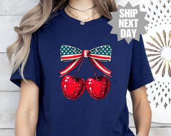 Camiseta Cherry USA, Camisetas 4 de julho, Camiseta American Cherry, Camiseta American Patterned Cherry, Presente para amantes de cereja, Presente American Cherry