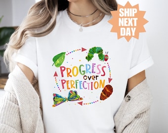Progress Over Perfection Shirt, Retro Teacher T-Shirt, Teacher Appreciation Gifts, Cute Motivational Shirt, Progress Is Not Linear T-Shirt