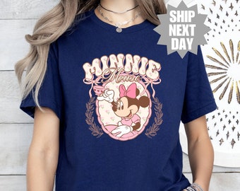 Maglietta Minnie Mouse, Maglietta Minnie Castello Disney, Maglietta da tè rosa Minnie Mouse vintage, Regalo per amato, Maglietta con orecchie di Minnie, Maglietta Disneyland