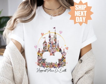 Happiest Place On Earth Shirt, Vintage Disney Shirt, Magic Kingdom Shirt, Retro Vacation Shirts, Disney T-Shirt, Disney Floral Castle Shirt