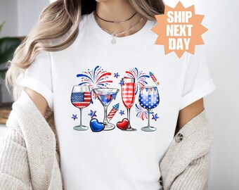 4th Of July Flag Graphic T-Shirt, Fourth of July Shirt, July 4th Independence Day T-Shirt, American Flag Drink T-Shirt, America Peace Shirt