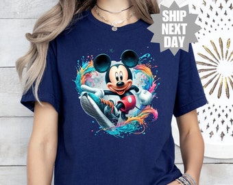 Camiseta de Mickey y Minnie con acuarela, linda camiseta de Mickey Mouse, camiseta de la familia Disney, Magic Kingdom, personajes de Disney, camiseta de Mickey Disney