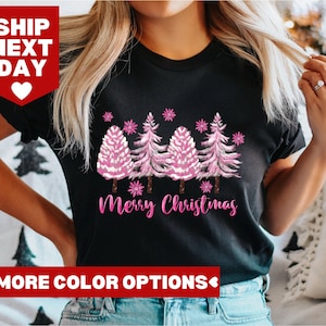 Christmas Pink Trees Shirt, Christmas Tee, Christmas Trees Shirt, Shirts For Christmas, Christmas Shirts for Women, Cute Christmas Shirt