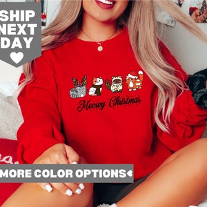 Meowy Christmas Sweatshirt, Cute Christmas Tee, Funny Christmas Cat Shirt, Cat Christmas Shirt, Cats Sweatshirt, Cat Lover Christmas Shirt