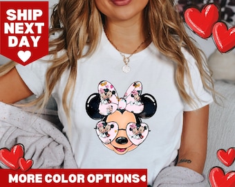 Mickey Minnie Heart Shirt, Minnie Hearts, Minnie Mouse Shirt, Disney Shirt, Valentines Day Tee, Minnie Ears, Gift For Her, Minnie Valentine