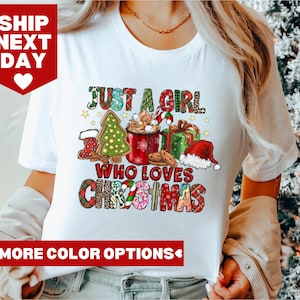 Apenas uma garota que ama o Natal, camiseta feminina de Natal, camiseta de presente de Natal, camiseta de amante do Natal, camiseta de inverno para férias, camiseta fofa de Natal