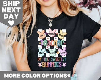 Teacher Bunny Easter Shirt, Easter Gift For Teacher, Teacher Easter Day Outfit, Happy Easter Teacher Shirt, Teaching My Favorite Peeps Shirt