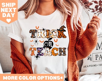 Camiseta de Halloween para maestros, camiseta de truco o enseñanza, camiseta de Halloween, camiseta divertida de Halloween, regalo de Halloween para maestros, camiseta de maestro de jardín de infantes
