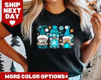 Cute Blue Gnomes Christmas T-Shirt, Cute Christmas Shirt, Winter Shirt, Funny Christmas Tee, Gnomes Shirt, Holiday Tee, Christmas Party Tee