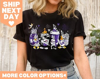 Chemise café anniversaire Disney, chemise Mickey et ses amis, chemise Disney 100 ans de merveille, t-shirt 100e Disney, chemise voyage en famille Disney 2023