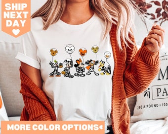 Disney Halloween-skeletshirt, bijpassende Disney-shirt, bijpassende Halloween-shirt, Disney ballonshirt, Mickey Minnie en vrienden
