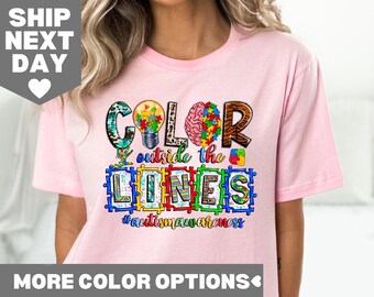 Color Outside The Lines Autism Shirt, Autism Shirts, Autism Awareness T-Shirts for Autism Mom, Autism Tees, Autism Teacher Shirt Gifts