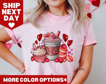 Valentinstag Shirt, süßes Snacks Shirt, Latte Shirt, Liebe Shirt, Erdbeere Top Shirt, Keks Shirt, Valentinstag, Milch Shirt, Kaffee Shirt