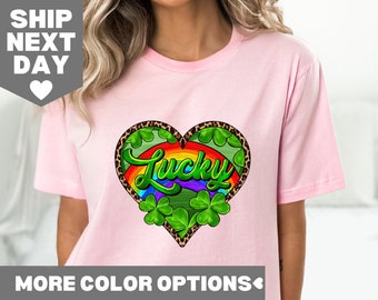 Lucky Leopard Heart Shirt, St Patrick Day Shirt, Irish Day Shirt, Leopard Heart Lucky Shirt, Clover Shirt, Women St Paddy Day Tee, Lucky Tee