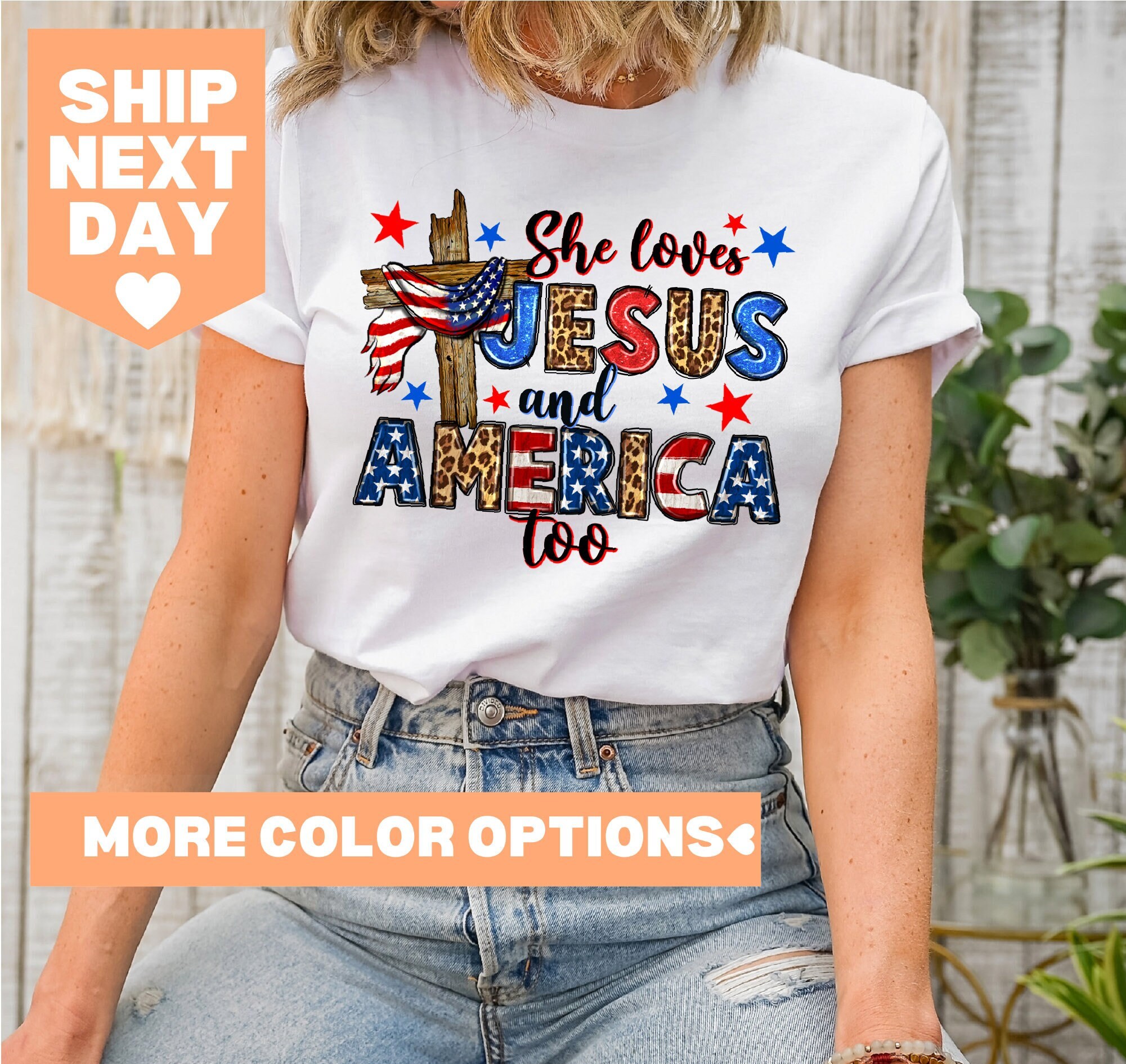 She Loves Jesus And America Too, Happy 4th of July Shirt, Christian 4th of July Shirt, Jesus Independence Day Tee, Jesus Lover America Shirt