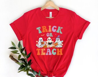 Trick Or Teach Shirt, Halloween Teacher T-Shirt, Cute Spooky Halloween Teacher T-Shirt, Funny Halloween Gift, Halloween Party Fall T-Shirts